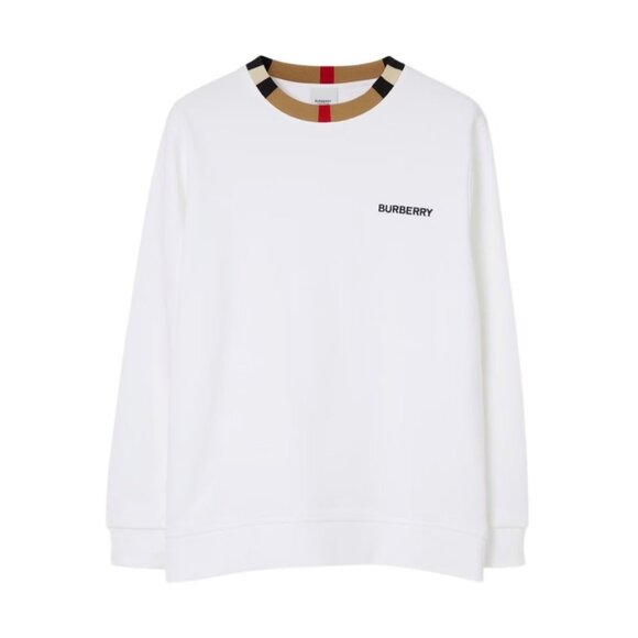 Burberry Men’s Jarrad Cotton Icon Stripe Collar Logo Sweatshirt White L 8091048